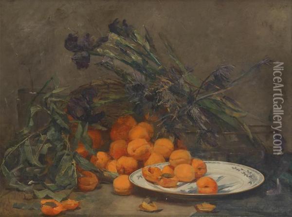 Composition Aux Abricots Et Iris Oil Painting - Marie De Bievre
