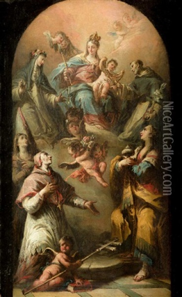 Virgen En Gloria Con Santos Dominicos Y Lorenzo Giustiniani Oil Painting - Jacopo di Paolo Marieschi