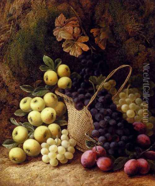 Still Life with Apples, Grapes and Plums Oil Painting - George Clare