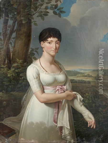 Portrait De Thais Bertier De Sauvigny Sur Fond De Paysage Oil Painting - Louis Lafitte