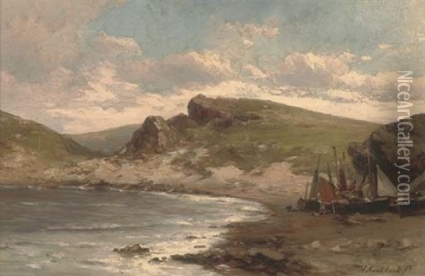 Fishing Vessels On The Shore Oil Painting - Hermanus Koekkoek the Younger