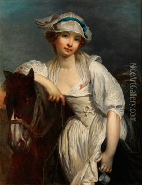 Junges Madchen An Den Nacken Eines Pferdes Gelehnt Oil Painting - Gustave Jean Jacquet