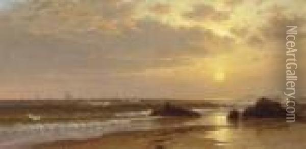 Seascape With Sunset Oil Painting - Alfred Thompson Bricher