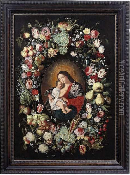 The Madonna Anchild Surrounded Oil Painting - Phillipe de Marlier