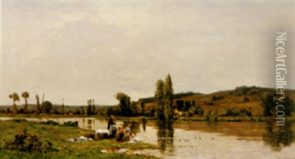 Washerwomen By A River Oil Painting - Hippolyte Camille Delpy