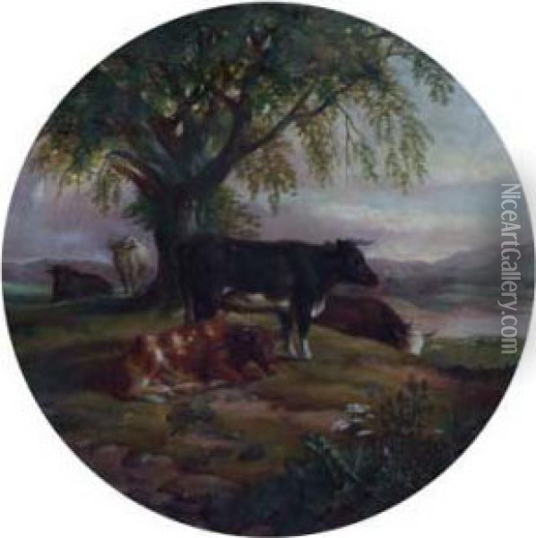 Cattle In A Rural Landscape Oil Painting - W.R. Shaw