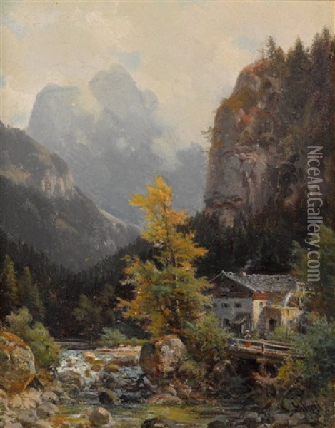 Muhle Bei Brannenburg Oil Painting - Ludwig Sckell