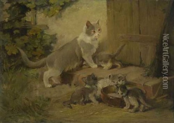 Katze Mit Ihren Jungen Vor Der Ture Oil Painting - Julius Adam the Younger