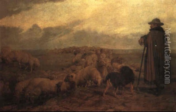 Schafer Mit Seiner Herde Oil Painting - Wilhelm Altheim
