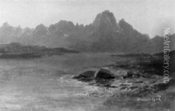 Fjordlandschaft (bednasfjord) Bei Sonnenaufgangsstimmung Oil Painting - Edward Theodore Compton