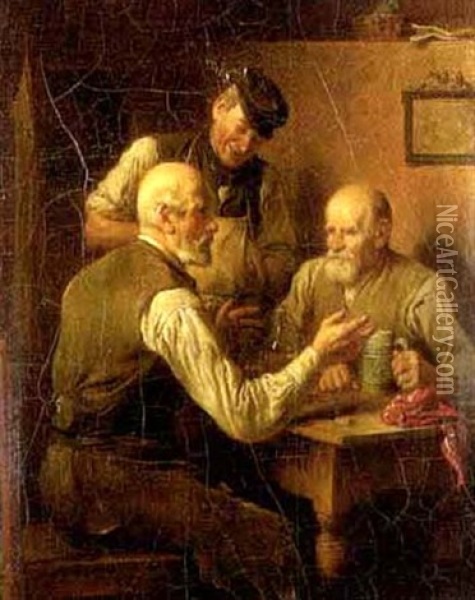 Interieur Mit Mannern Beim Gesprach Oil Painting - Friedrich Ritter von Malheim Friedlaender