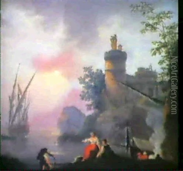 Hafenszene Oil Painting - Charles Francois Lacroix