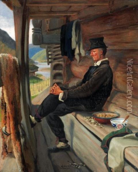 Roykende Setesdol 1868 Oil Painting - Olaf Isaachsen