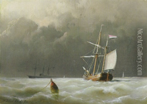 Hollandischer Zweimaster Auf Bewegter See Oil Painting - Hermanus Koekkoek the Younger