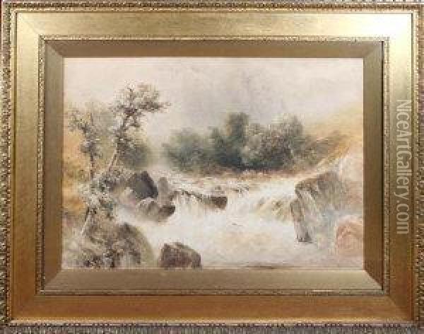 A Waterfall Oil Painting - William James Bennett