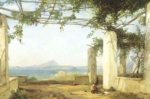 Under the vines view on the Bay of Naples with the Castle of Ischia Oil Painting - William Clarkson Stanfield