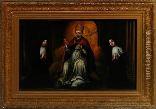 A Pope And Two Nuns Oil Painting - Maurice Le Blanc