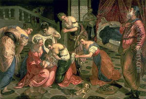 The Birth of St. John the Baptist, 1550-59 Oil Painting - Jacopo Tintoretto (Robusti)