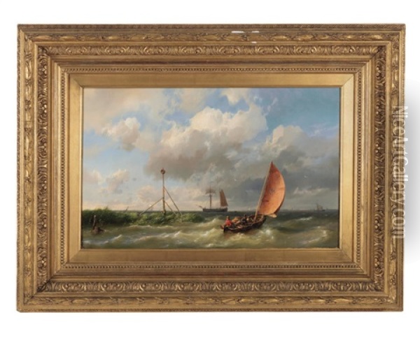 Fishing Vessels Off The Coast Oil Painting - Hermanus Koekkoek the Elder