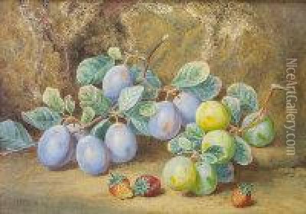 Still Life With Plums And Strawberries Oil Painting - Thomas Collier