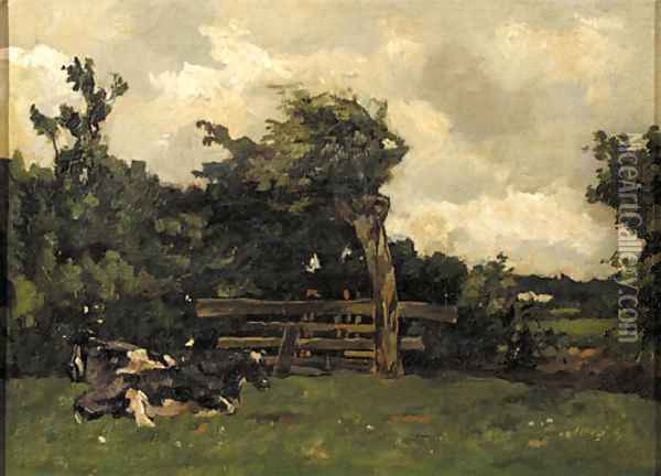 Cows in a meadow in a wooded landscape Oil Painting - Willem de Zwart