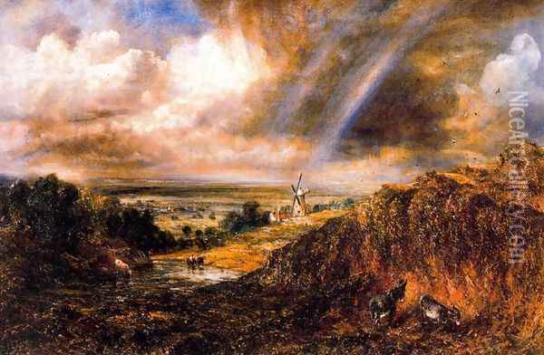 Hampstead heath with a rainbow Oil Painting - John Constable