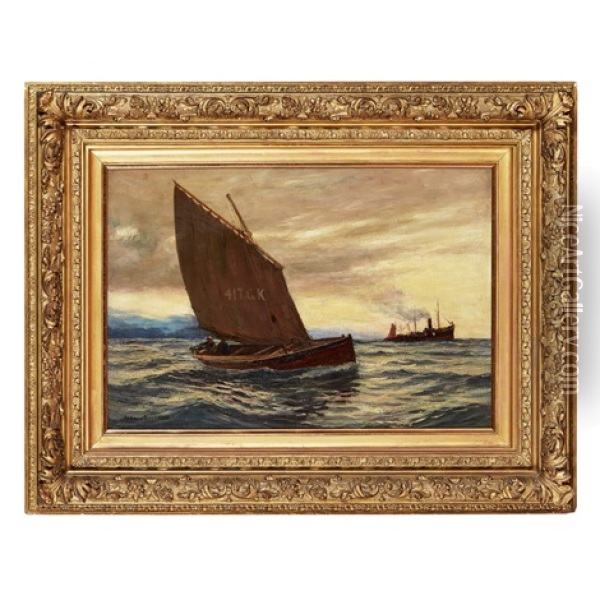 Sailing By A Steamer Oil Painting - Andrew Black