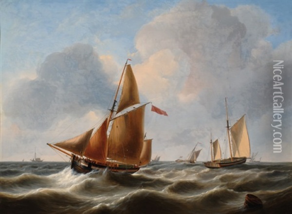 Ships At Sea Oil Painting - Johannes Christiaan Schotel