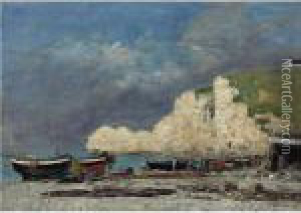 Etretat, La Falaise D'amont Oil Painting - Eugene Boudin