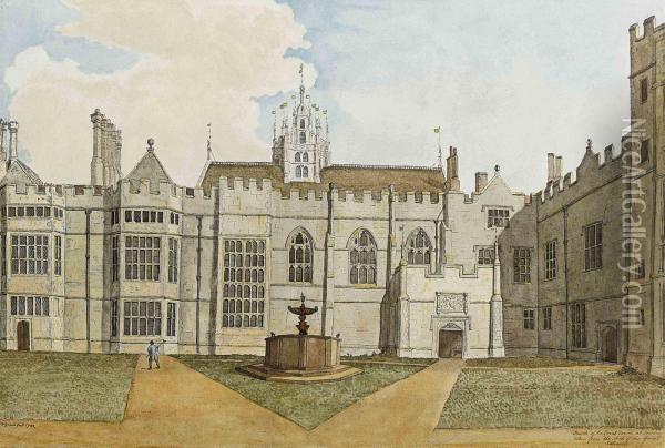 Inside Of The Great Court At Cowdray Taken From The Arch At The Great Entrance Oil Painting - Samuel Hieronymus Grimm