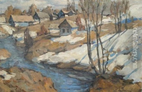 Ruisseau Dans Foret Oil Painting - Georgi Alexandrovich Lapchine