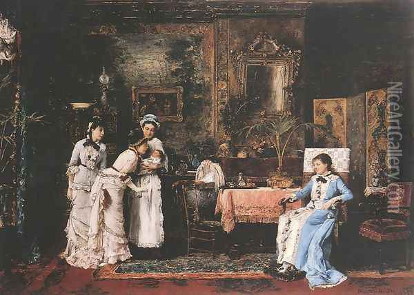 Baby's Visitors Oil Painting - Mihaly Munkacsy