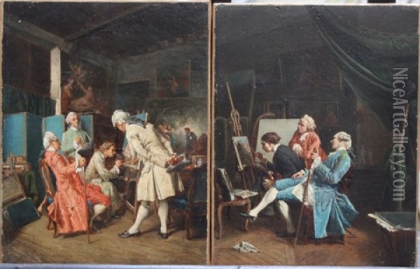 Pair Of Paintings Showing Artists And Their Collectors Oil Painting - Ernest Meissonier