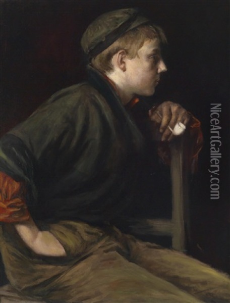 Jugendlicher Pfeifenraucher Oil Painting - Hans Larwin