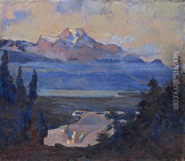 Blick Auf Piz Margna, Engadin (view Of Piz Margna - Engadin) Oil Painting - Rudolf Loew