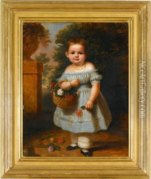 Portrait Of A Little Girl In A Blue Dress Oil Painting - G. W. Conarroe