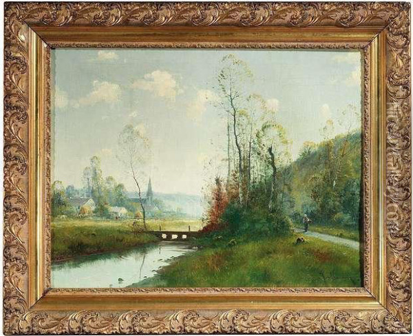 Summery River-landscape Oil Painting - Eugene Galien-Laloue