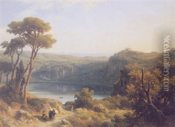 View Of Lake Nemi Oil Painting - Franz Knebel