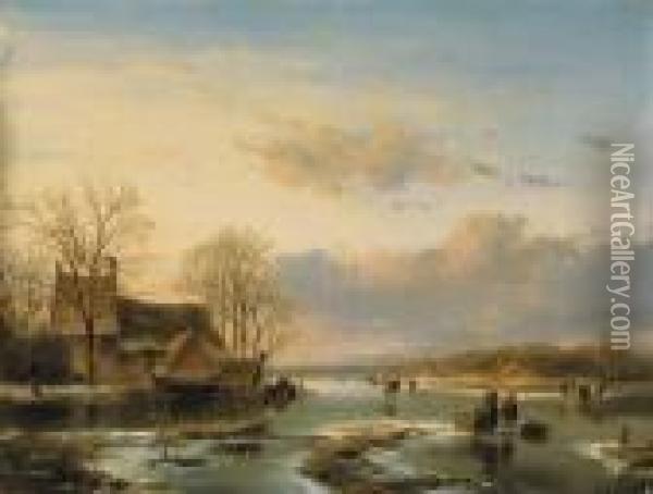 On The Maas Oil Painting - Andreas Schelfhout