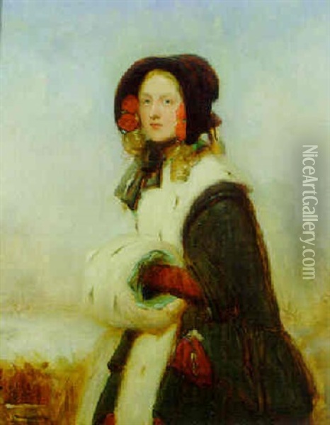 Portrait Of A Lady, Three-quarter Length In A Cloak Oil Painting - Henry Nelson O'Neill