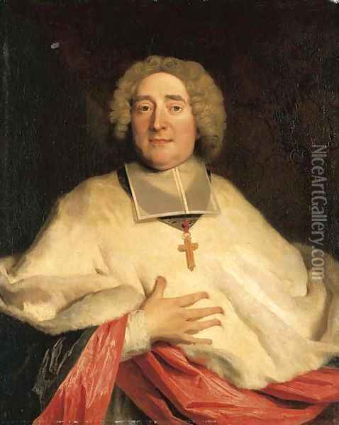 Portrait of a bishop, bust-length, in winter dress Oil Painting - Nicolas de Largillierre