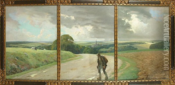 Le Chemineau (triptych) Oil Painting - Firmin Baes