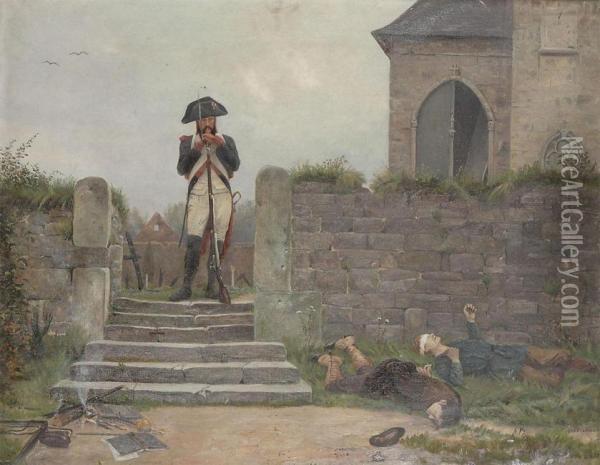 War Scene With Officer Oil Painting - Edouard Geelhand