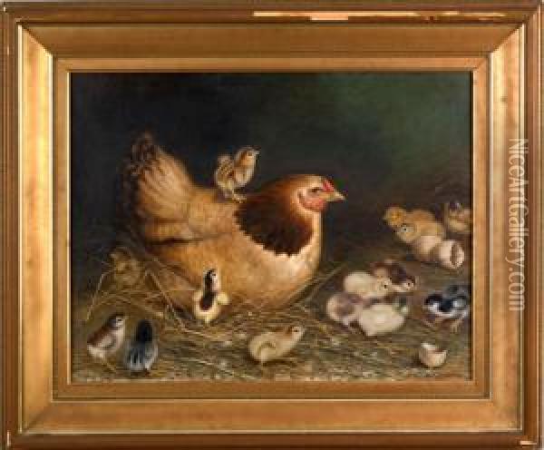 Scene With Hen Oil Painting - Ben Austrian