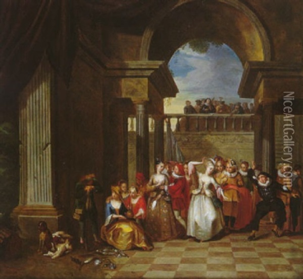 Scene De Danse Dans Un Palais Oil Painting - Jacob Andries Beschey