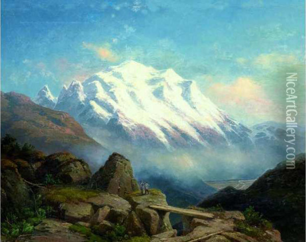 Vue Sur Le Mont-blanc Oil Painting - Johann Wilhelm Lindlar