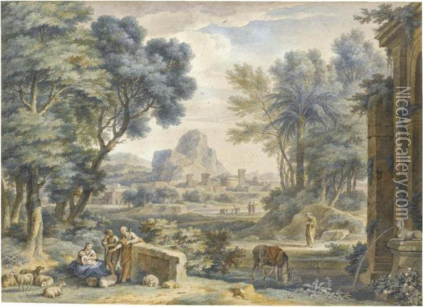 Arcadian Landscape With The Rest On The Flght Into Egypt Oil Painting - Jan Van Huysum