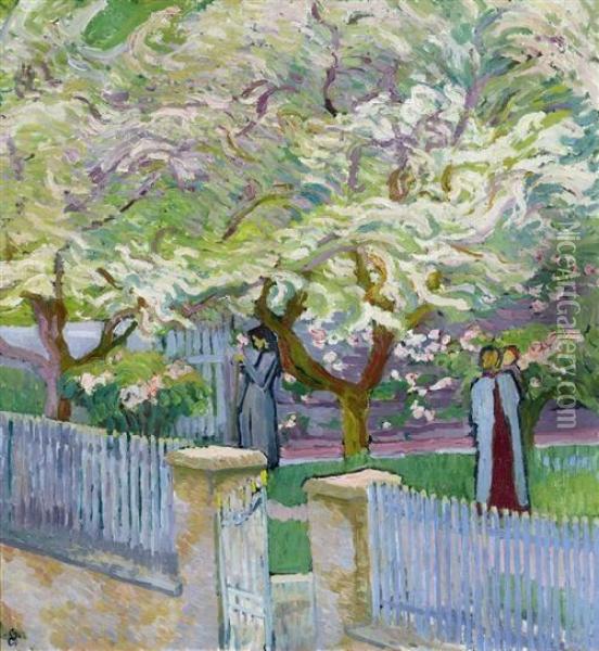 Garden In Spring. 1911. Oil Painting - Giovanni Giacometti