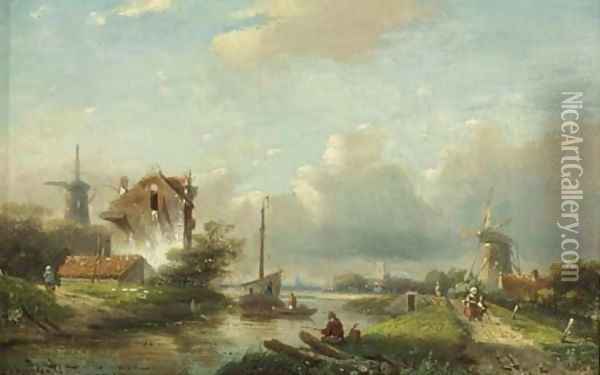 A river landscape in summer Oil Painting - Jan Jacob Spohler