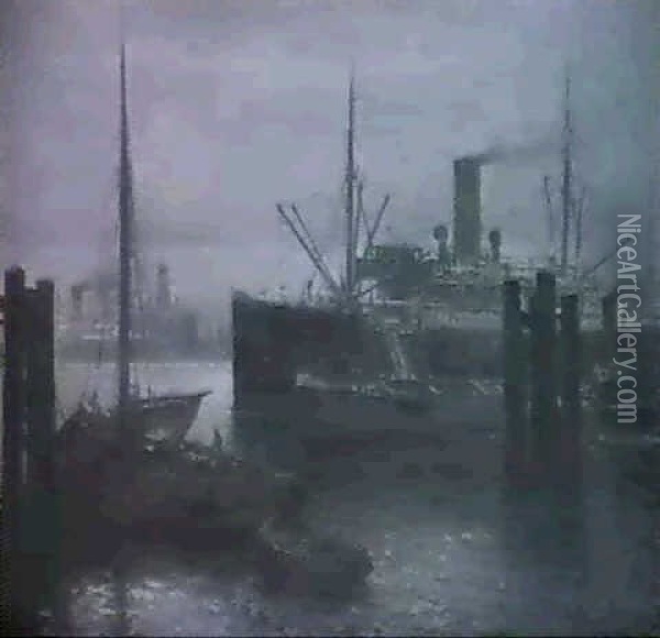 Schiffe Im Hamburger Hafen Oil Painting - Franz Mueller-Gossen